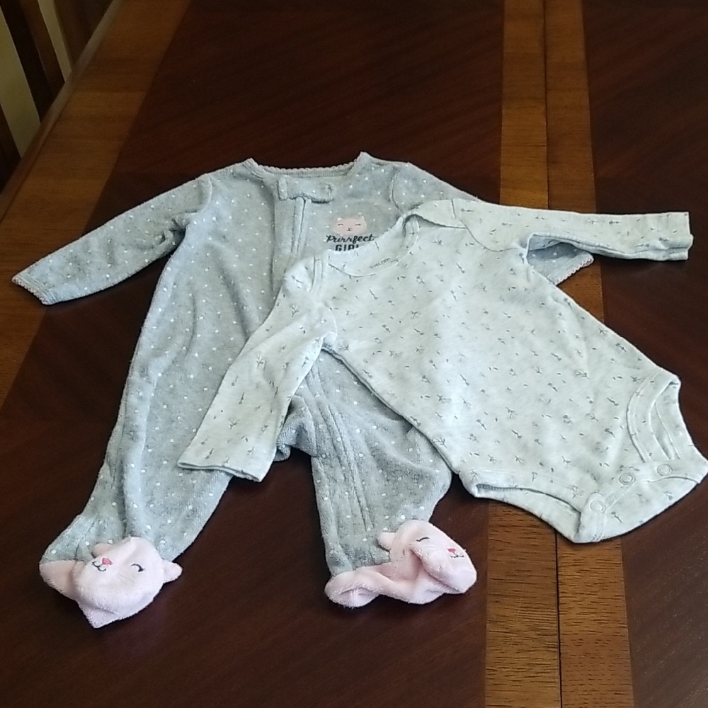 ❣5 for $25 Sale❣ Gray and Pink One Piece With Footies & Gray Onesie